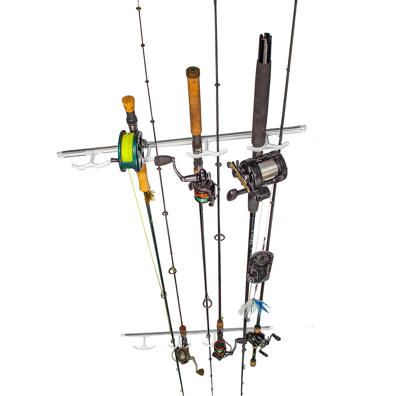 Butizone Fishing Rod Rack Wall or Ceiling Mount Storage Pole Reel Holder Garage or Boat