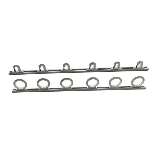 Custom-silver-and-white-fishing-rod-rack-that holds 6 fishing poles by Dubro Fishing.
